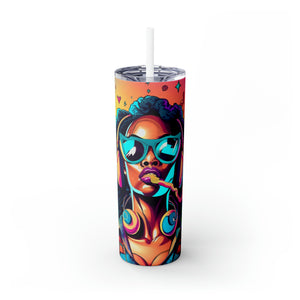 Black Girl Psychedelic- Skinny Tumbler with Straw, 20oz